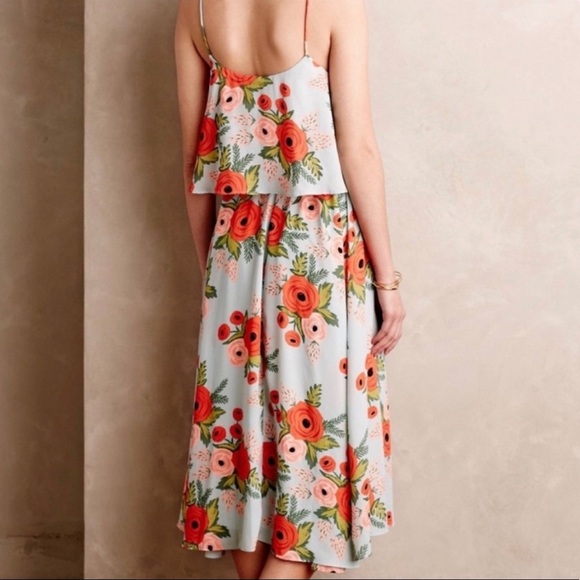 Paper Crown x Rifle Paper Floral Blue Double Tiers Chiffon Poppy Fields Dress - Picture 2 of 9